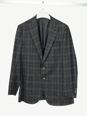 ISAIA Dustin Grey Check Wool & Silk Flannel Blazer
